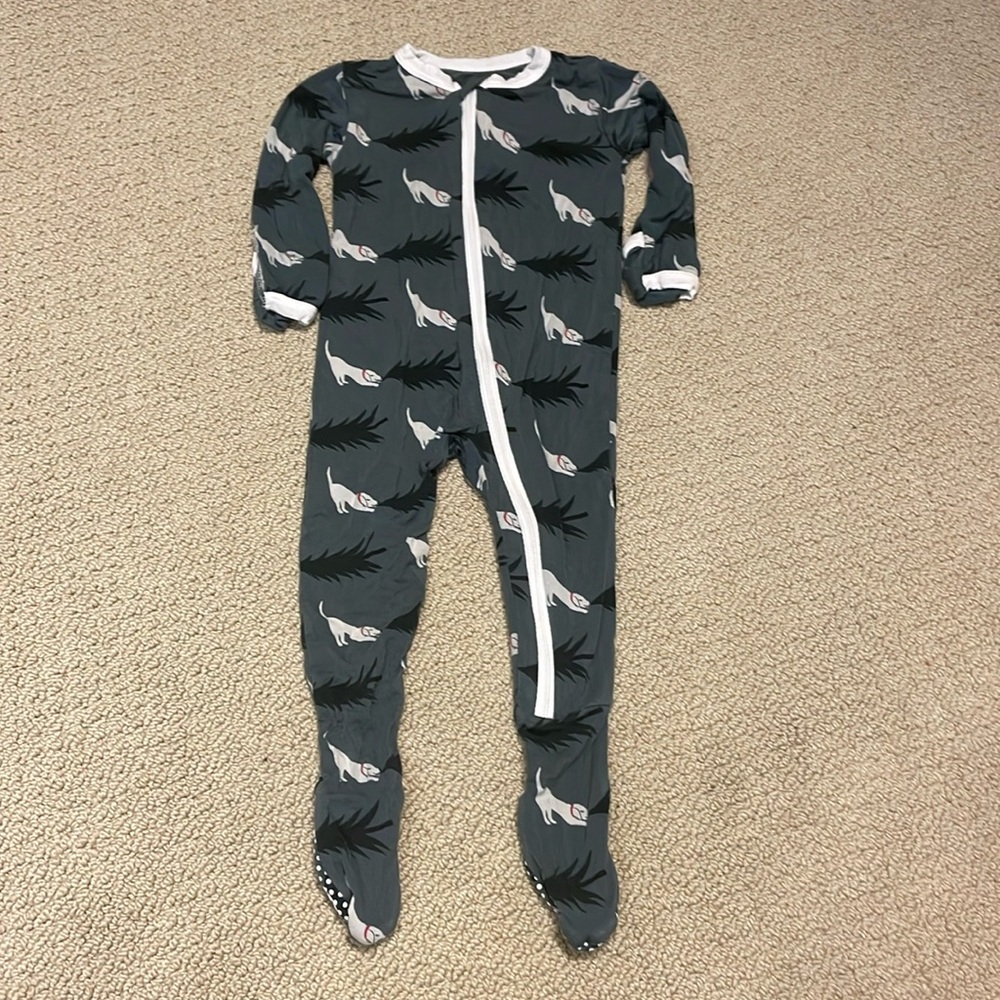 Kickee Pants bamboo Footie with Zipper in Pewter Christmas Tree Drag, 6-9M